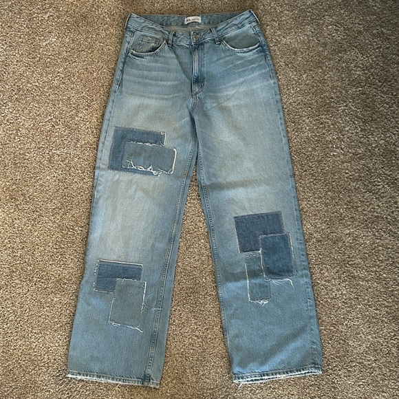 Zara Light Blue Patchwork Wide Leg Jeans - Picture 1 of 5